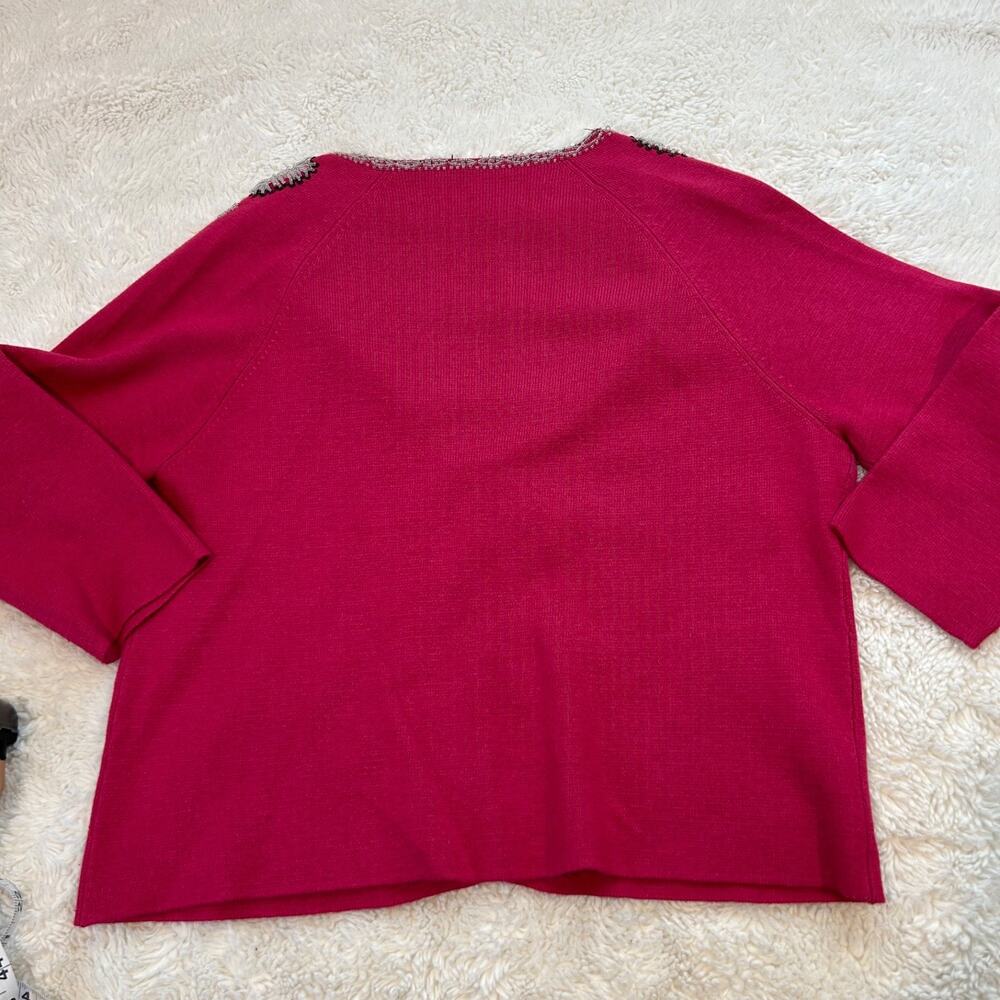 NIC+ZOE Women Pink Embellish Cardigan SzL Silk Blend Feminine Chic Glam Grandma - Picture 2 of 6